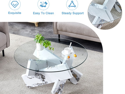 Modern Round Glass Coffee Table With Tempered Glass