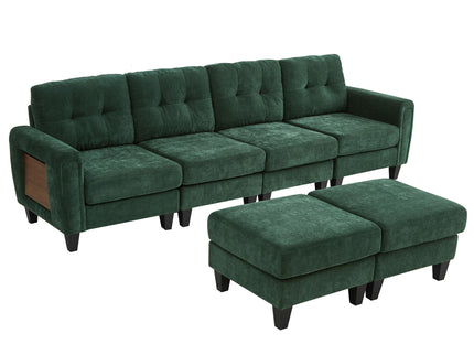 Modular Sectional Sofa With Movable Ottomans, USB Ports & Side Tables