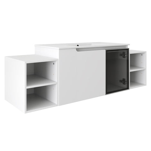 Wall Mounted Bathroom Vanity With Sink, Cabinet & Half Door