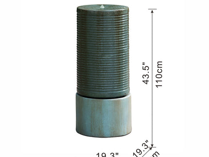 Large Modern Cylinder Ribbed Tower Water Fountain, Contemporary Outdoor Bird Bath