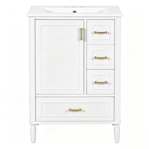 Modern Bathroom Vanity With Sink, Soft Close Doors, 3 Drawers