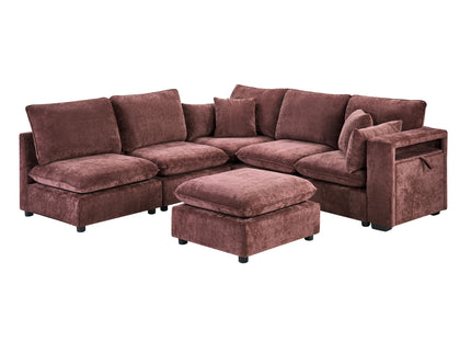 Modern Sectional Sofa U-Shaped With Movable Ottoman Storage Armrests And USB Ports