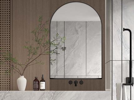 Arched Recessed Medicine Cabinet, Metal Framed Bathroom Wall Cabinet With Mirror And Adjustable Shelves, Wall Mirror With Storage For Bathroom