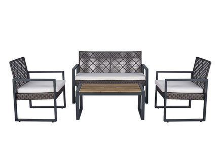 4 Piece Patio Furniture Set With Acacia Wood Table Top And Cushions