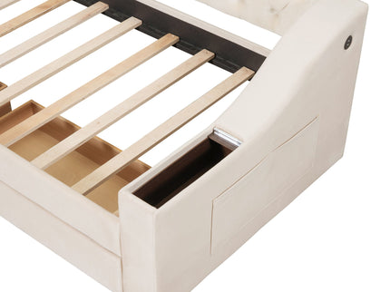 Upholstered Daybed With Storage Armrests And USB Port