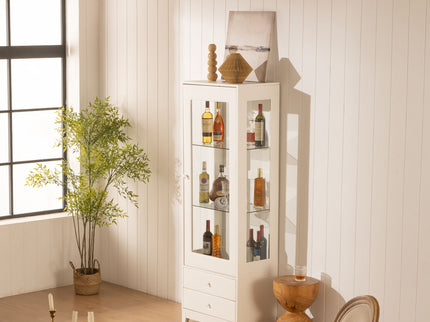 Modern Upholstered Glass Display Cabinet With Adjustable LED Light - White