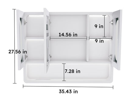 Wall Mounted Bathroom Mirror Cabinet With LED Lights, Anti Fog & Explosion Proof, Touch Control Medicine Cabinet, 3 Color Lighting - White