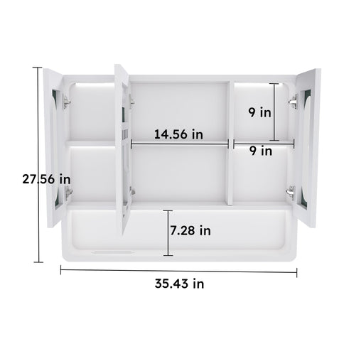 Wall Mounted Bathroom Mirror Cabinet With LED Lights, Anti Fog & Explosion Proof, Touch Control Medicine Cabinet, 3 Color Lighting - White