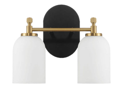 Vortex - 2 Lights Vanity In Style For Over Bathroom Mirror Wall Sconce - Black / Gold / White