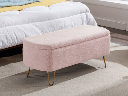 Storage Ottoman Bench For End Of Bed Legs, Modern Camel Faux Fur Entryway Bench Upholstered Padded With Storage For Living Room Bedroom
