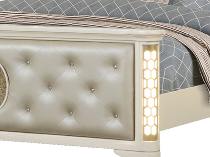 Jasmine - Queen Size Tufted Upholstery & LED Bed - Beige
