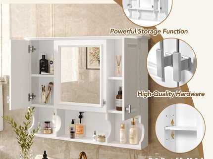 Wall Mounted Bathroom Medicine Wall Cabinet With Mirror & Open Shelves