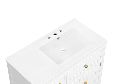 Modern Bathroom Vanity With Ceramic Sink, Freestanding, One Tip Out Drawer, 3 Side Drawers, Adjustable Shelf