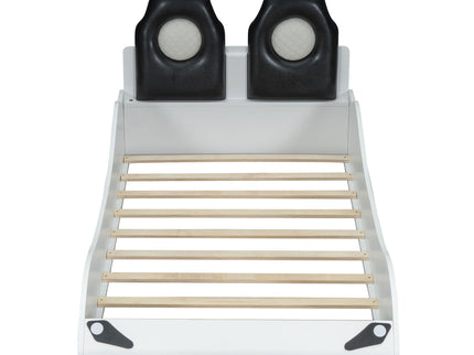 Race Car Shaped Platform Bed With LED And Upholstered Backrest In