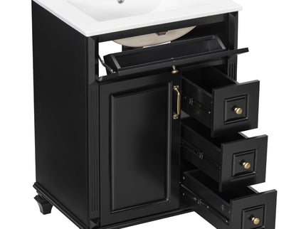 Freestanding Bathroom Vanity With Sink, 3 Drawers & Flip-Out Drawer