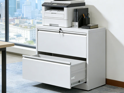 Lateral File Cabinet 2 Drawer, Locking File Cabinet With Anti Tip Interlock, Heavy Duty Storage For Letter / Legal / A4 Files - White