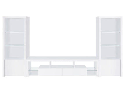 Lance - 3 Shelf Media Tower With Shelves And Hidden Cabinet - Gloss White