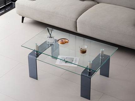 Modern Tempered Glass Coffee Table With 2 Tier Storage For Living Room