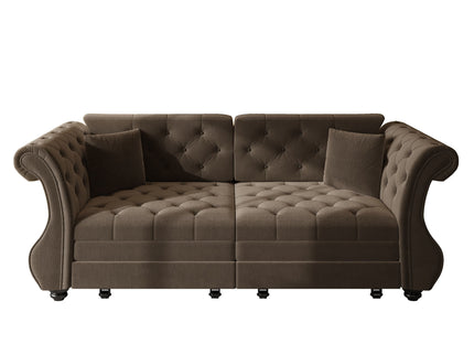 Oversized Chesterfield Pull Out Sofa Bed, Roll Arm Couch With Flower Tufting For Living Room