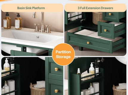 Bathroom Vanity With Sink, 3 Drawer Storage Cabinet