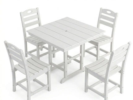 Outdoor Patio Dining Set, Square Table With Umbrella Hole And Armless Chairs
