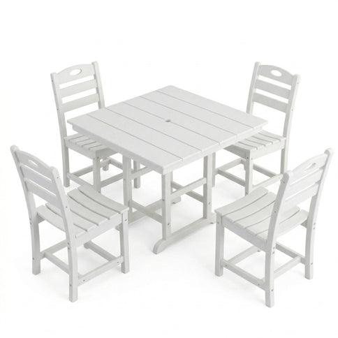 Outdoor Patio Dining Set, Square Table With Umbrella Hole And Armless Chairs