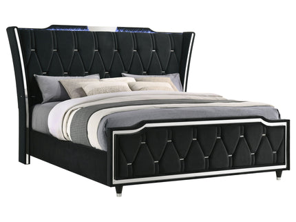 Mika - LED Upholstered Bed With Tufted Wingback Headboard And Ambient Lighting