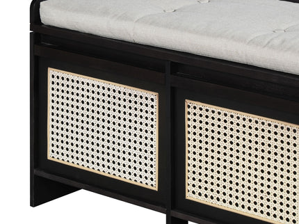 Entryway Shoe Bench With Drawers & Button Tufted Cushion
