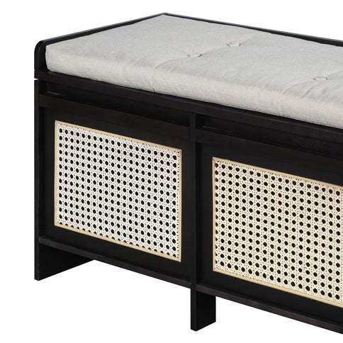 Entryway Shoe Bench With Drawers & Button Tufted Cushion