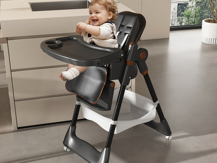 Adjustable Baby High Chair 0-6 Years, Portable Infant Feeding Seat With Safety Belt, Silent Lockable Wheels