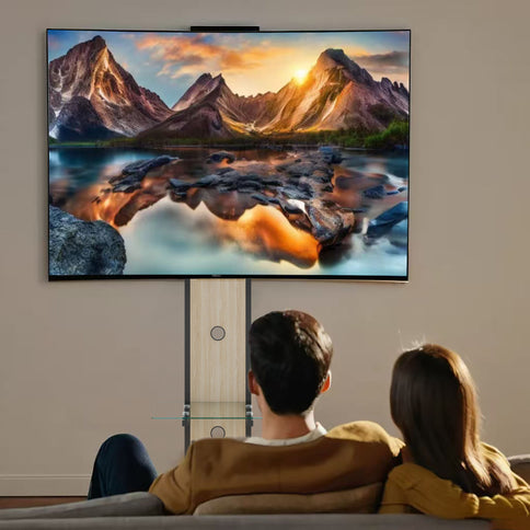 Mobile TV Cart With Push Pull Drawer, Lockable Wheels