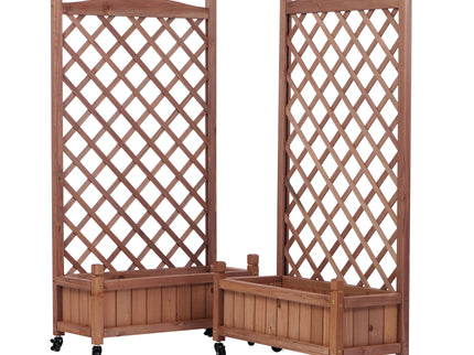 Raised Garden Bed With Trellis 2 Pack, Outdoor Planter Box & Plant Stand With Climbing Racks - Brown