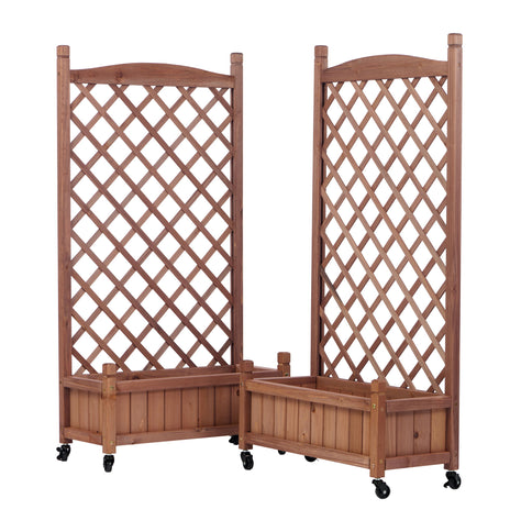 Raised Garden Bed With Trellis 2 Pack, Outdoor Planter Box & Plant Stand With Climbing Racks - Brown