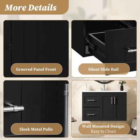 Wall Mounted Bathroom Vanity & Sink, 2 Drawers