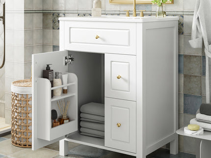 Elegant Bathroom Vanity With Ceramic Sink, Soft Close Doors And Drawers, Double Storage Racks