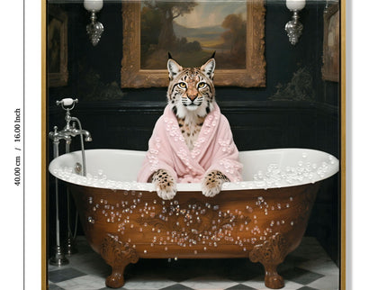 Tiger In Bathtub Wall Art Print Poster, Bathroom Decor Posters Prints For Restroom - Pink / White