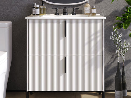 Bathroom Vanity With Ceramic Sink, Fluted Design