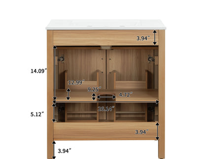 Bathroom Vanity With Flip Drawer, 2 Soft Close Doors, Adjustable Shelf And Ceramic Sink