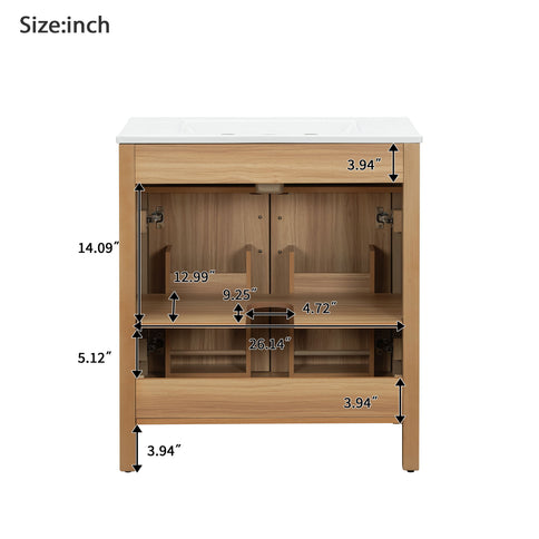 Bathroom Vanity With Flip Drawer, 2 Soft Close Doors, Adjustable Shelf And Ceramic Sink