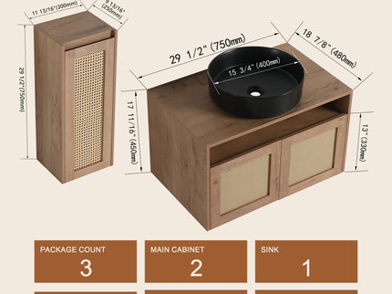 Bathroom Vanity With Art Sink And Side Cabinet, Float Mounting Design