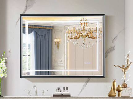 LED Bathroom Beveled Mirror, 3000 - 6000K Gradient Front And Backlit LED Mirror For Bathroom, 3 Colors Dimmable, Ip54 Enhanced Anti Fog