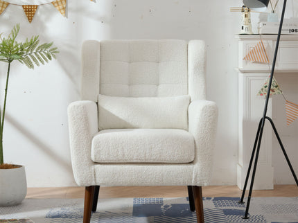 Modern Accent Chair, Arm Chairs For Living Room, Upholstered Mordern Armchair, Comfy Soft Padded Lounge Chair In Small Space, Bedroom, With Pillow, Solid Wood Leg