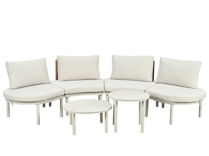 6 Piece Patio Set, Half Moon Outdoor Sectional Sofa With 2 High Low Coffee Tables, 4 Pillows & Cushions