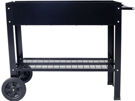 Elevated Mobile Raised Ergonomic Metal Planter Garden Bed With Wheels Powder Coated Steel - Black
