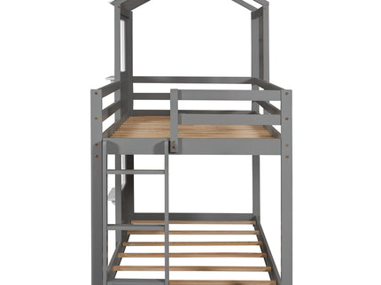 Bunk Bed Wood Bed & Roof, Window, Guardrail, Ladder
