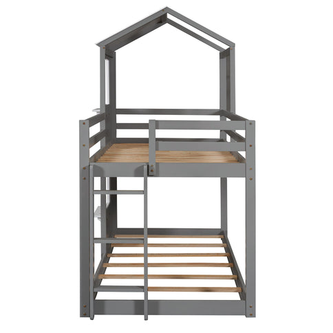 Bunk Bed Wood Bed & Roof, Window, Guardrail, Ladder