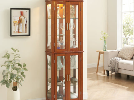 Curio Cabinet Lighted Curio Diapaly Cabinet With Adjustable Shelves And Mirrored Back Panel, Tempered Glass Doors (6 Tier), (E26 Light Bulb Not Included)