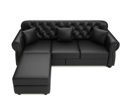 Upholstered Sofa With Nailhead Trim, Rolled Armrests With Ottoman