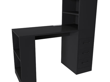 Computer Desk With 4 In 1 Socket & 3 Drawers, 4 Tier Shelves