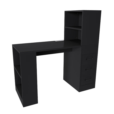 Computer Desk With 4 In 1 Socket & 3 Drawers, 4 Tier Shelves